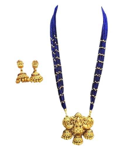     			SAJSHRUNGAR JEWELLERY Blue Copper Necklace Set ( Pack of 1 )