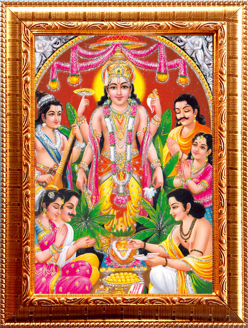 SATYANARAYAN VISHNU Golden Photo Frame with 6.75 inch (Width) x 8.75 inch (Length) inch Photo fitted With Wall Hanging Mount SATYANARAYAN VISHNU Golden Photo Frame with 6.75 inch (Width) x 8.75 inch (Length) inch Photo fitted With Wall Hanging Mount