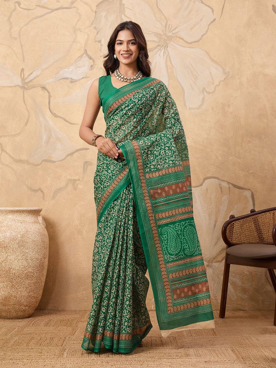     			SHANVIKA Cotton Printed Sambalpuri Saree Without Blouse Piece ( Green )