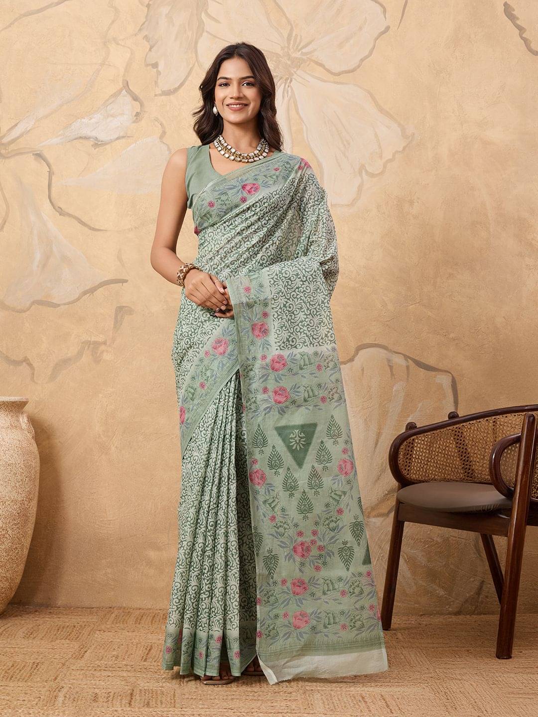     			SHANVIKA Cotton Printed Sambalpuri Saree Without Blouse Piece ( Green )