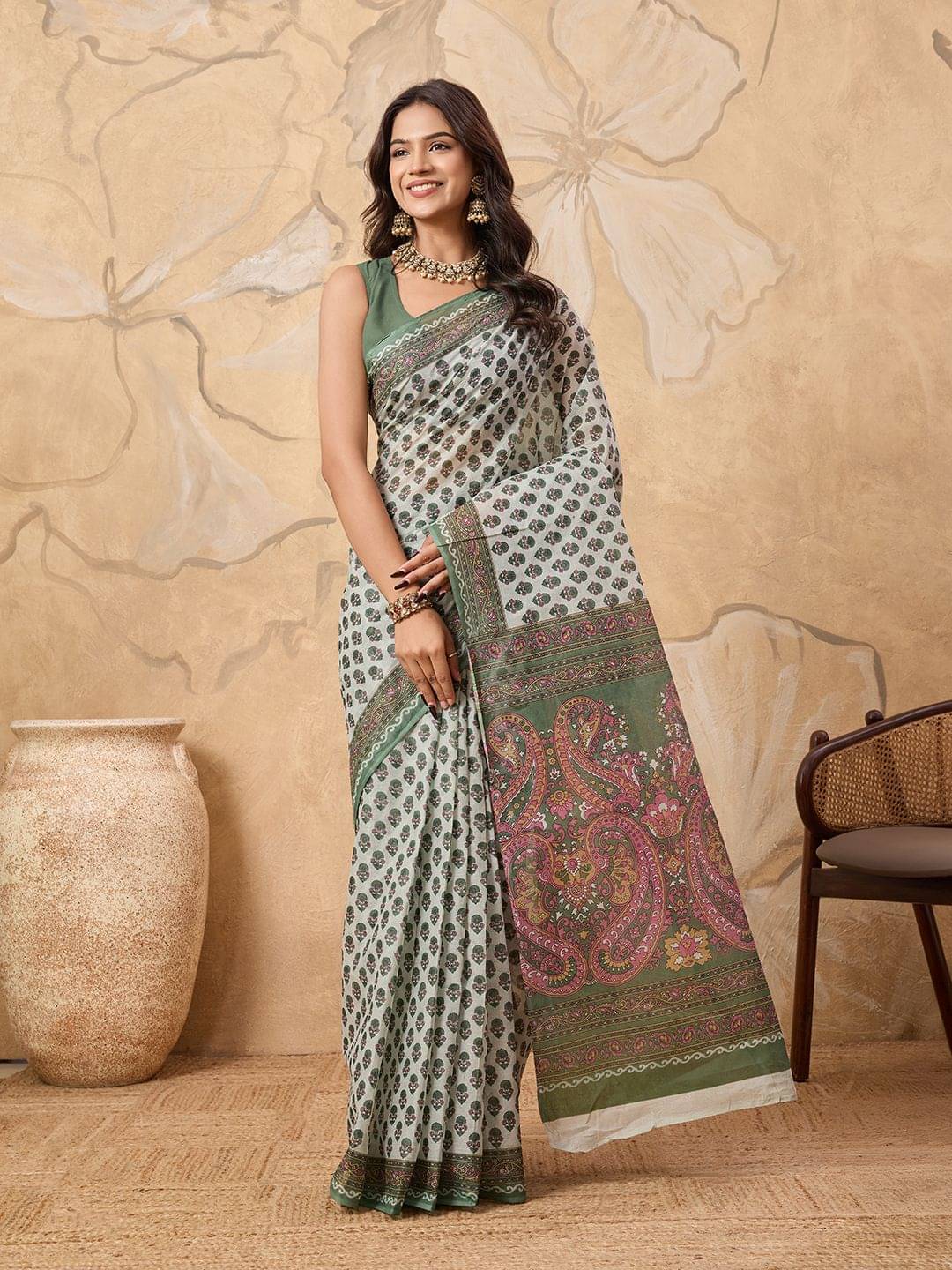     			SHANVIKA Cotton Printed Sambalpuri Saree Without Blouse Piece ( Green )