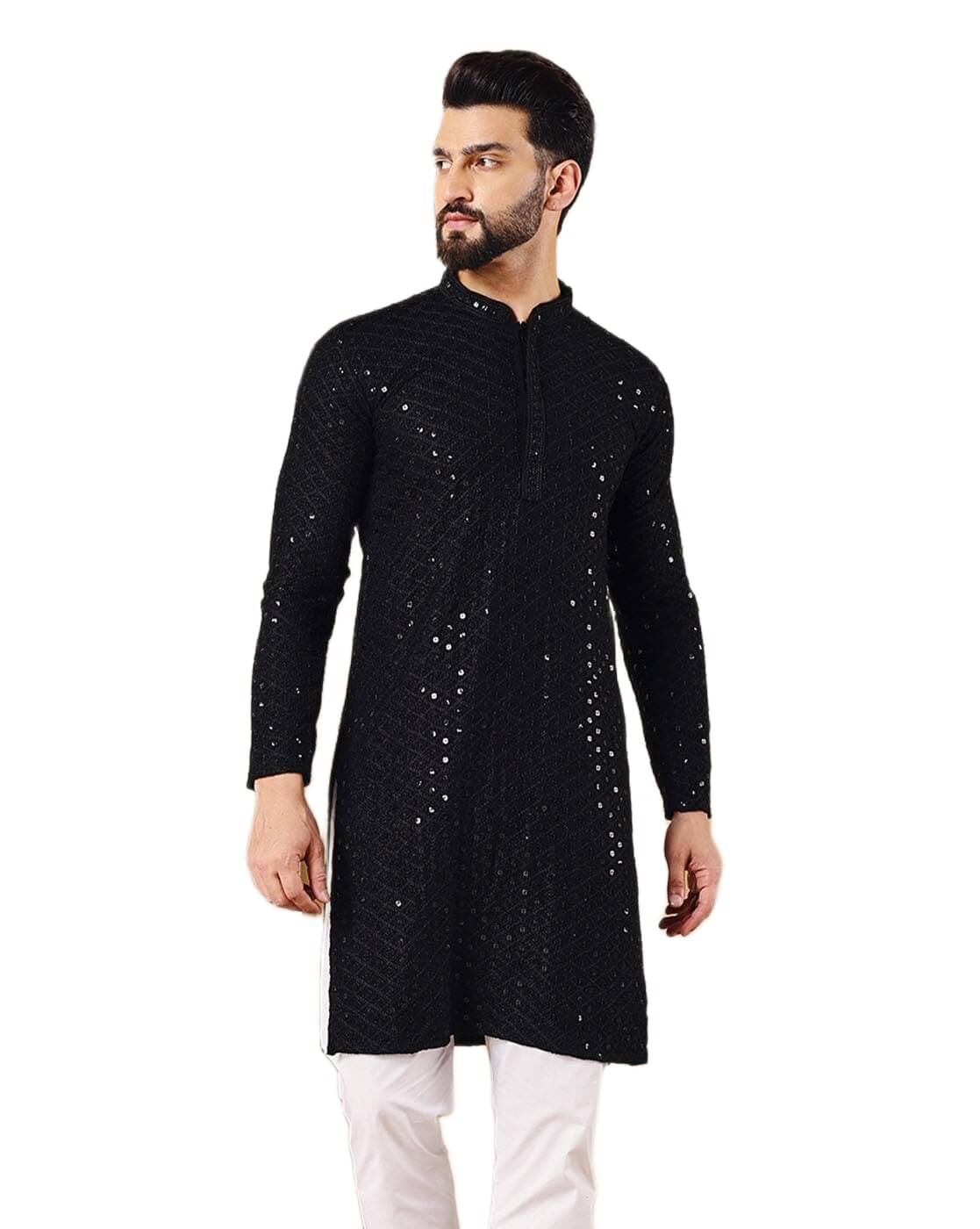 SQS Black Cotton Men's Regular Kurta ( Pack of 1 )     			SQS Black Cotton Men's Regular Kurta ( Pack of 1 )