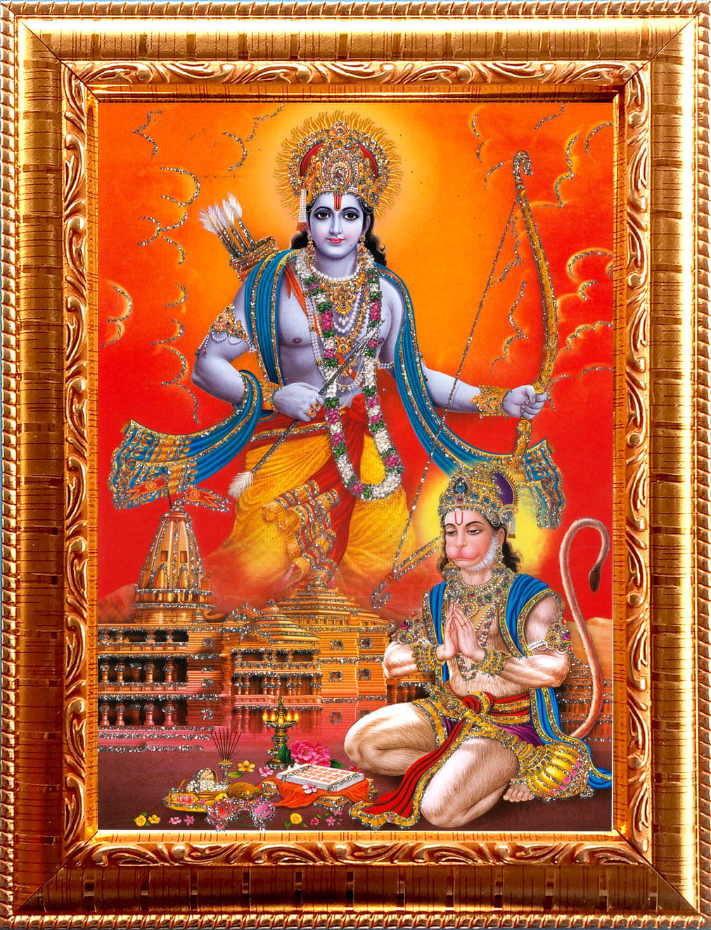 SRI RAM AND BAJRANGBALI Golden Photo Frame with 6.75 inch (Width) x 8.75 inch (Length) inch Photo fitted With Wall Hanging Mount SRI RAM AND BAJRANGBALI Golden Photo Frame with 6.75 inch (Width) x 8.75 inch (Length) inch Photo fitted With Wall Hanging Mount