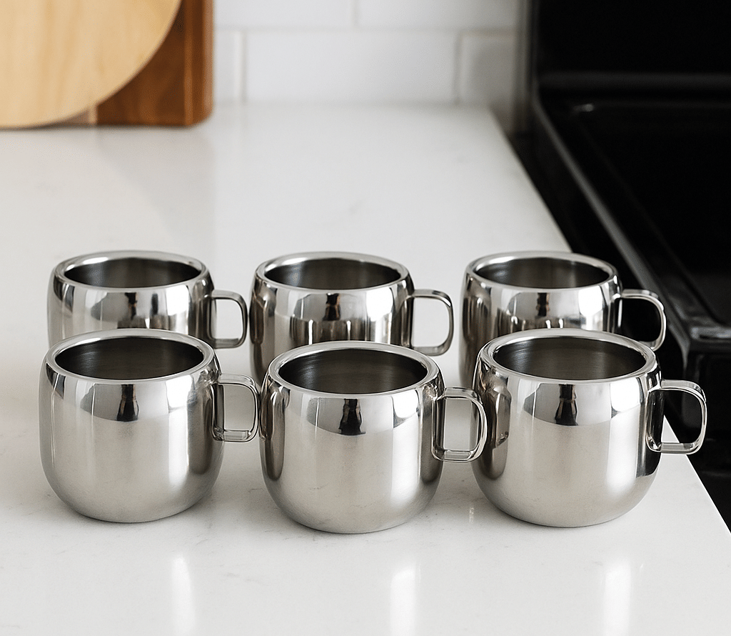     			STEEPLE Solid Stainless Steel Tea Cup 90 ml ( Pack of 6 )