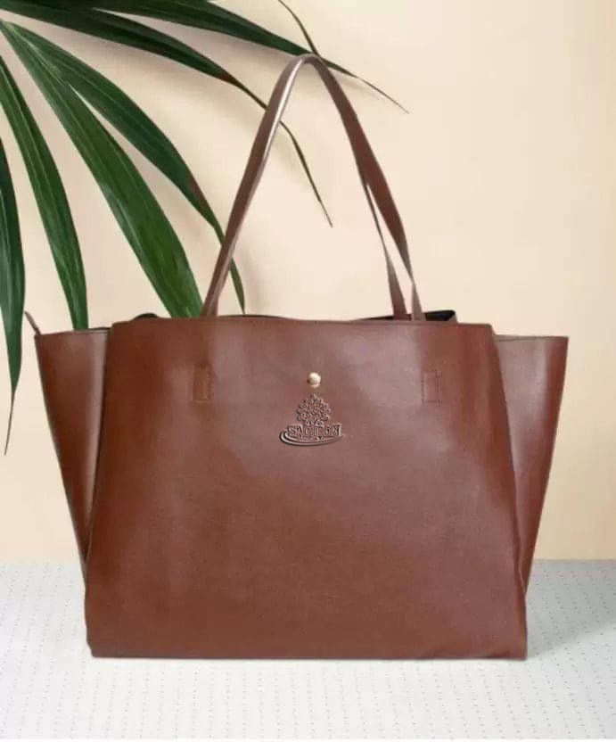     			Sagiron Tote Bag Artificial Leather Set of 1 ( Brown )