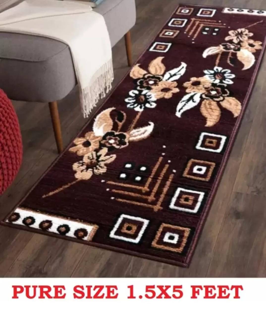 Samjeeda handloom carpet Brown Polyester Dhurrie Carpet Floral 2x5 Ft     			Samjeeda handloom carpet Brown Polyester Dhurrie Carpet Floral 2x5 Ft