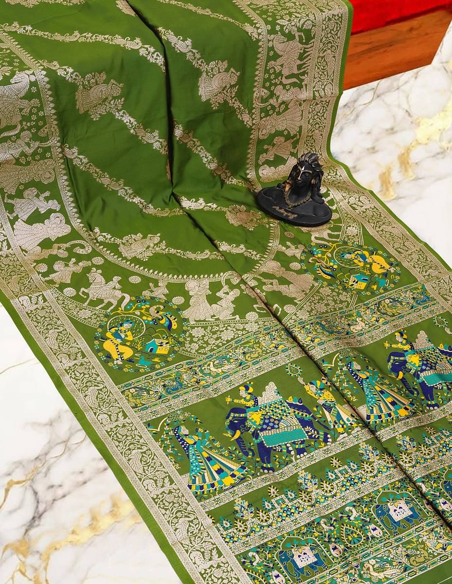Semore Art Silk Solid Baluchari Saree With Unstitched Blouse Piece ( LightGreen ) Semore Art Silk Solid Baluchari Saree With Unstitched Blouse Piece ( LightGreen )