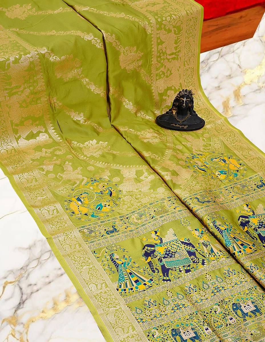 Semore Art Silk Solid Baluchari Saree With Unstitched Blouse Piece ( Light Green ) Semore Art Silk Solid Baluchari Saree With Unstitched Blouse Piece ( Light Green )