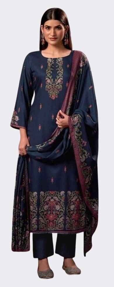 Soul Essence Women Woollen Unstitched Dress Material ( Navy Blue )     			Soul Essence Women Woollen Unstitched Dress Material ( Navy Blue )