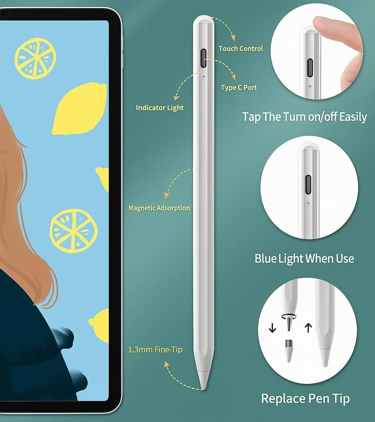     			Stylus Pen,Compatible  Pencil, Ultra High Precision Sensitivity, Stylus Pen Compatible with iPad 2020-2024 | Palm Rejection, Tilt Sensitivity, Magnetic Attachment White