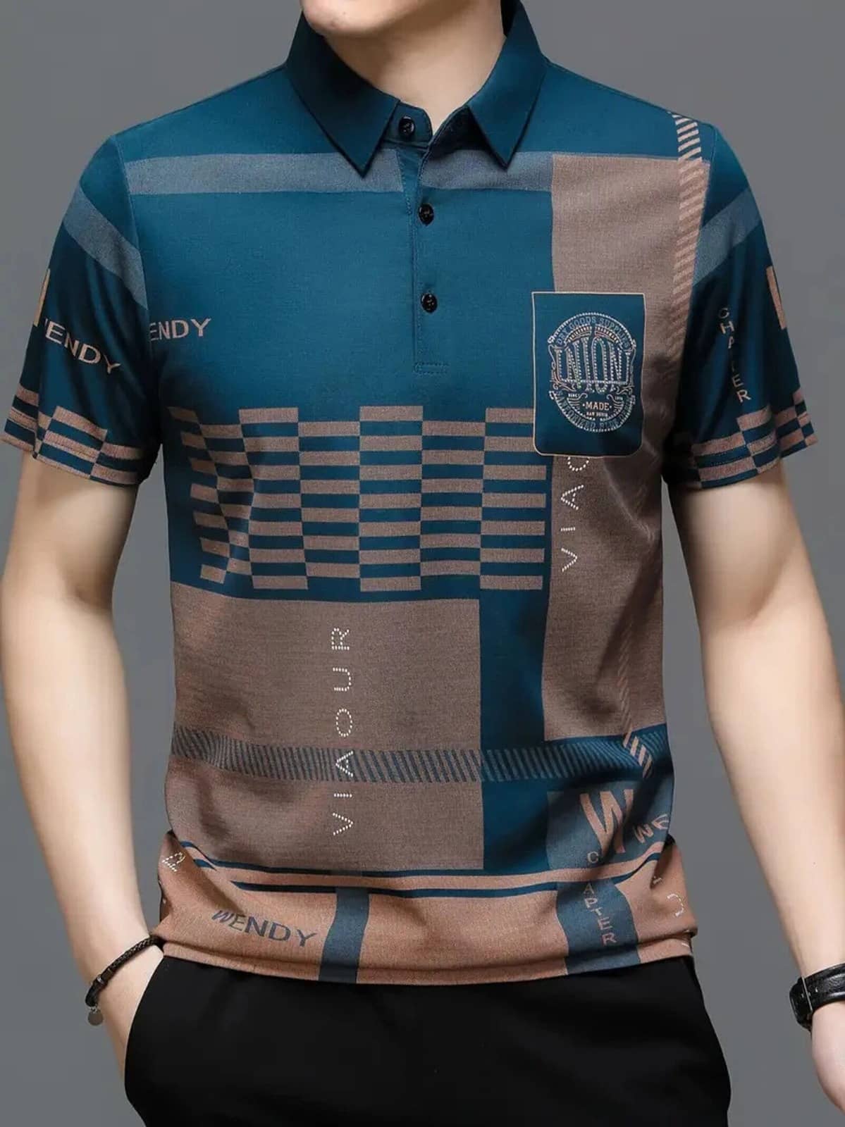 TAZO Men Cotton Blend Regular Fit Printed Polo T Shirt ( Teal )