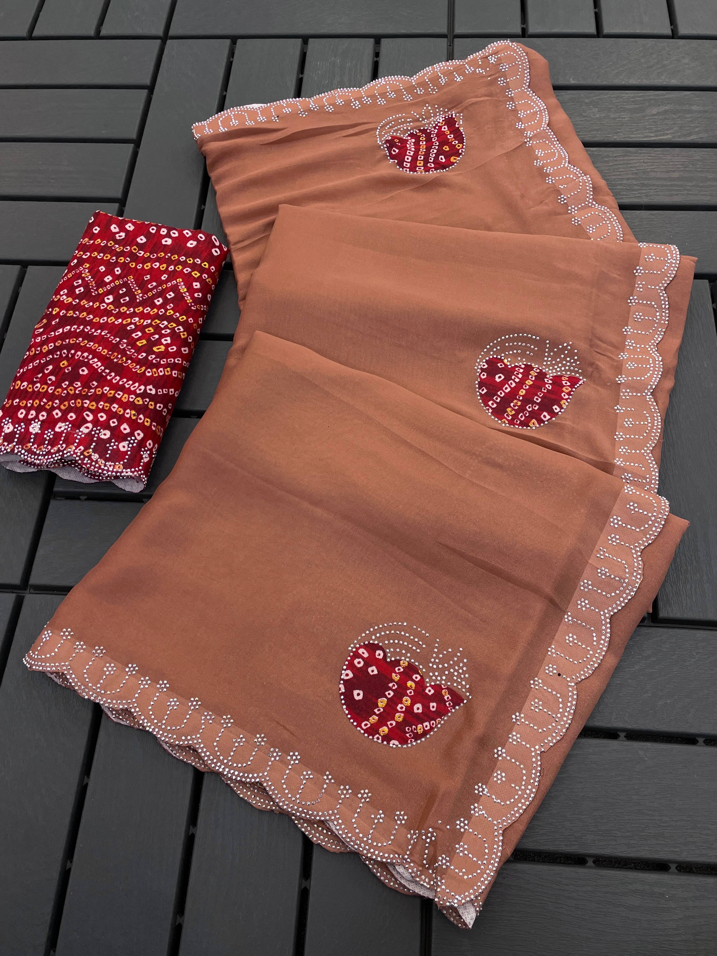 THE STYLE CLUB Jimmy Choo Embroidered Regular Saree With Unstitched Blouse Piece ( Brown ) THE STYLE CLUB Jimmy Choo Embroidered Regular Saree With Unstitched Blouse Piece ( Brown )