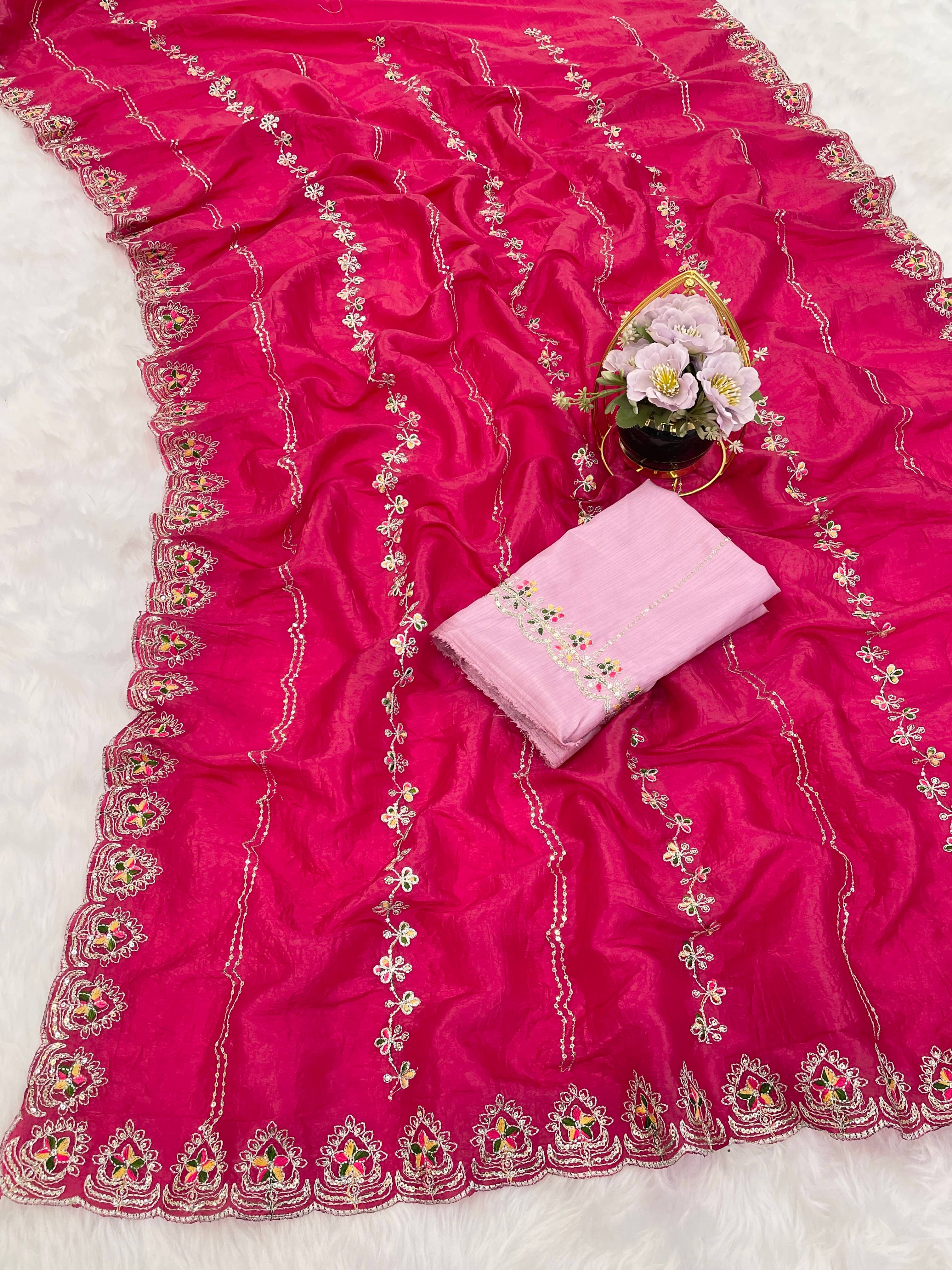 THE STYLE CLUB Jimmy Choo Embroidered Regular Saree With Unstitched Blouse Piece ( Pink ) THE STYLE CLUB Jimmy Choo Embroidered Regular Saree With Unstitched Blouse Piece ( Pink )