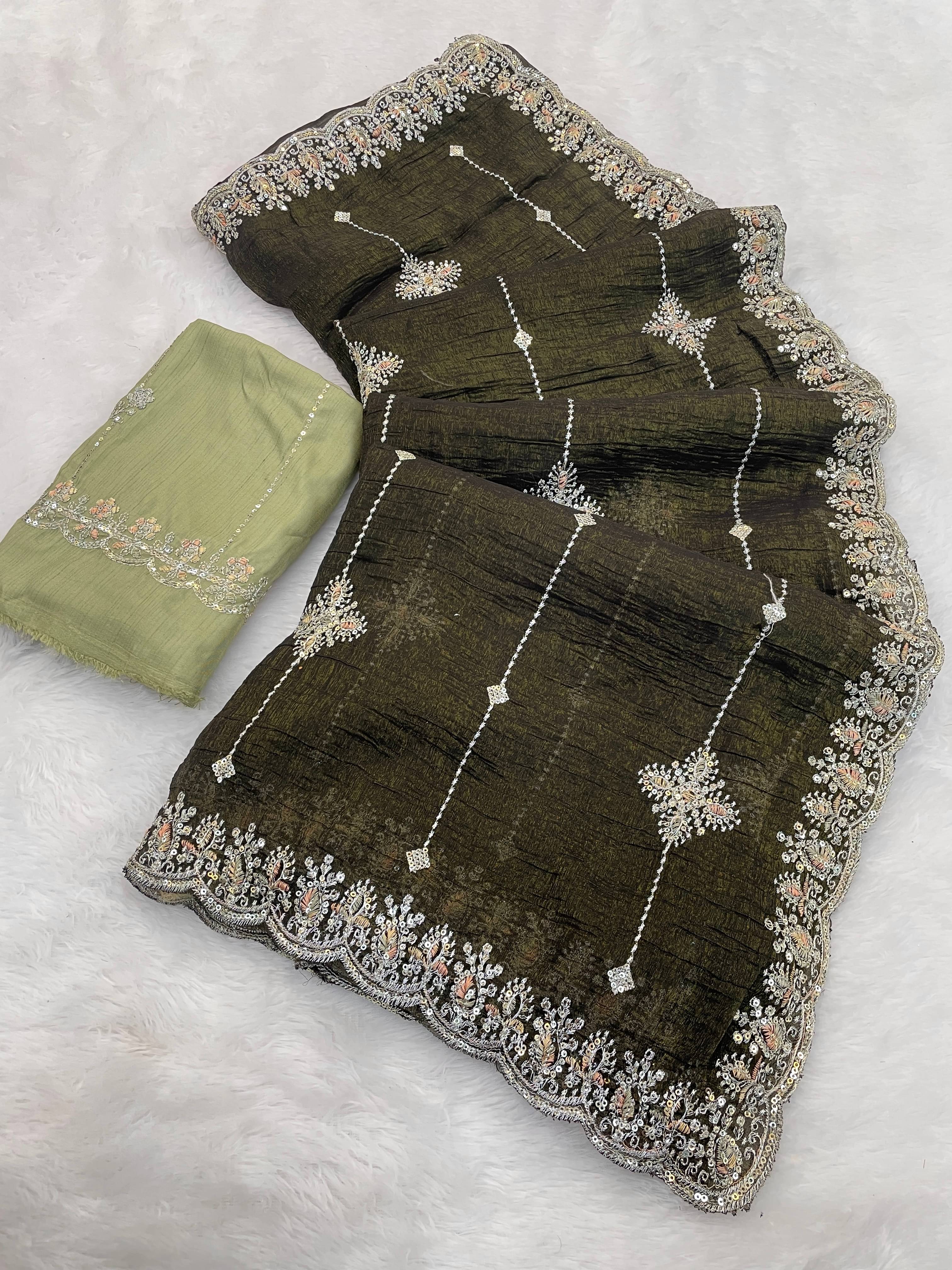 THE STYLE CLUB Jimmy Choo Embroidered Regular Saree With Unstitched Blouse Piece ( Multicolor 1 ) THE STYLE CLUB Jimmy Choo Embroidered Regular Saree With Unstitched Blouse Piece ( Multicolor 1 )