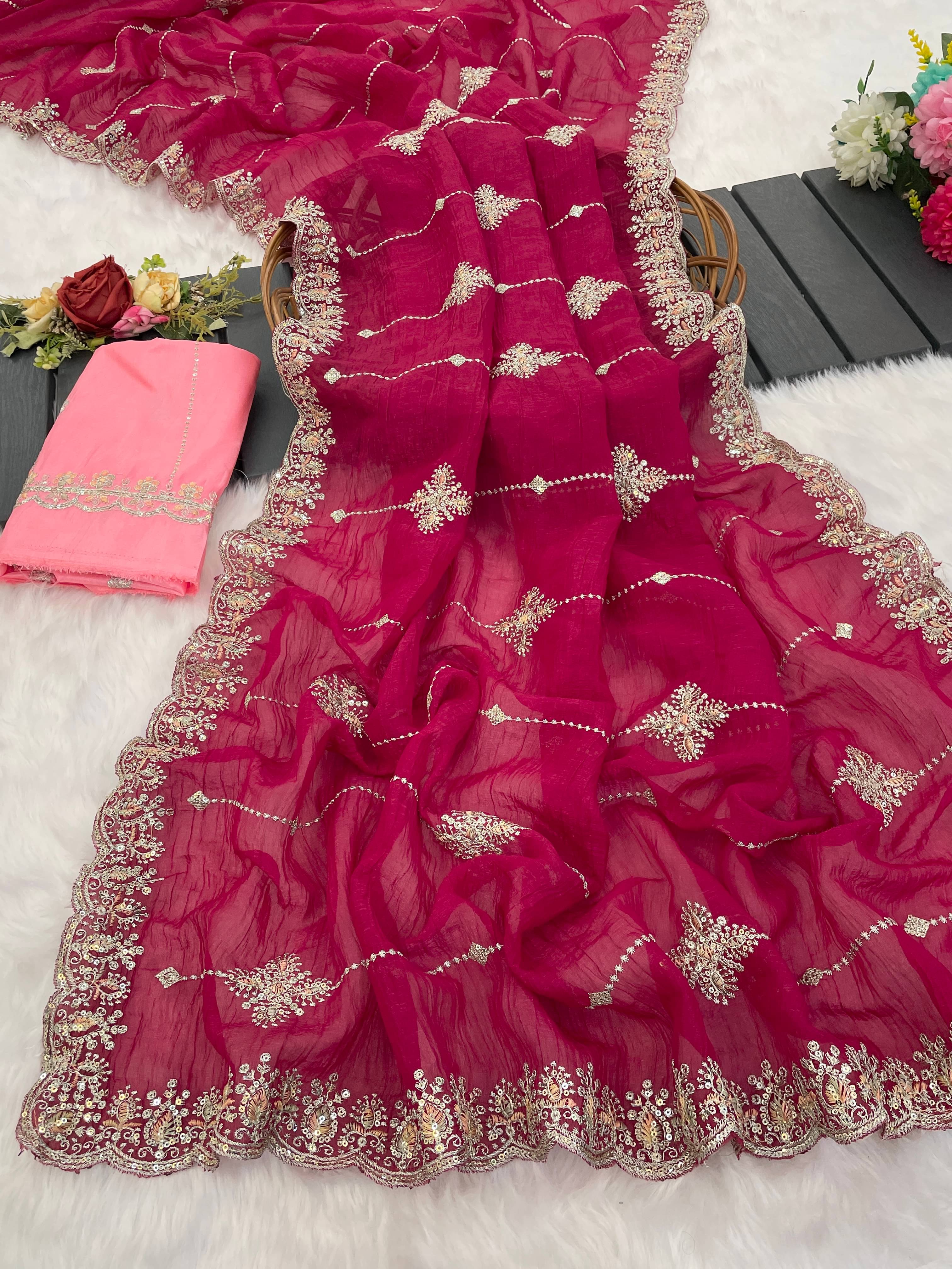 THE STYLE CLUB Jimmy Choo Embroidered Regular Saree With Unstitched Blouse Piece ( Pink ) THE STYLE CLUB Jimmy Choo Embroidered Regular Saree With Unstitched Blouse Piece ( Pink )