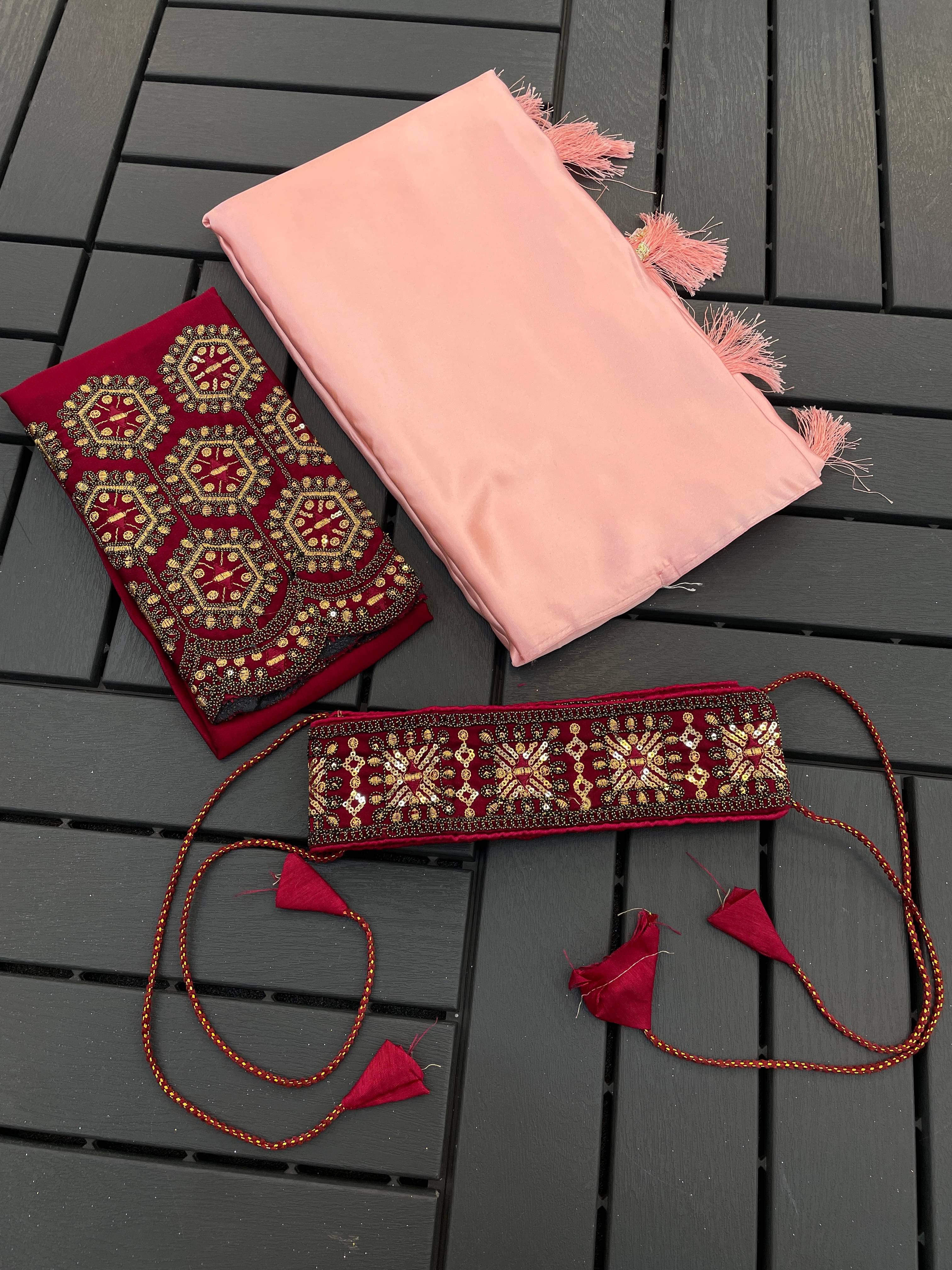     			THE STYLE CLUB Satin Embroidered Regular Saree With Unstitched Blouse Piece ( Pink )