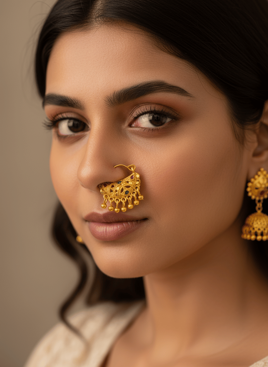 Traditional Rajasthani Gold Plated Nath for Women Traditional Rajasthani Gold Plated Nath for Women
