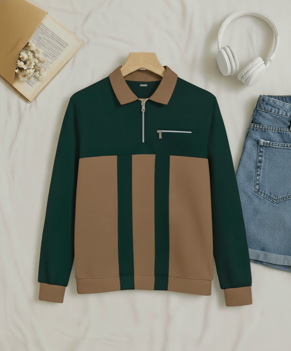     			Try This Cotton Blend Polo Collar Men's Sweatshirt - Green ( Pack of 1 )