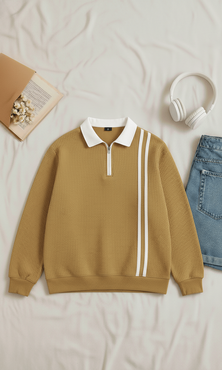     			Try This Cotton Blend Polo Collar Men's Sweatshirt - Brown ( Pack of 1 )