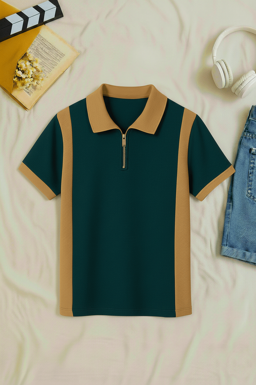 Try This Men Cotton Blend Regular Fit Colorblock Polo T Shirt ( Green )     			Try This Men Cotton Blend Regular Fit Colorblock Polo T Shirt ( Green )