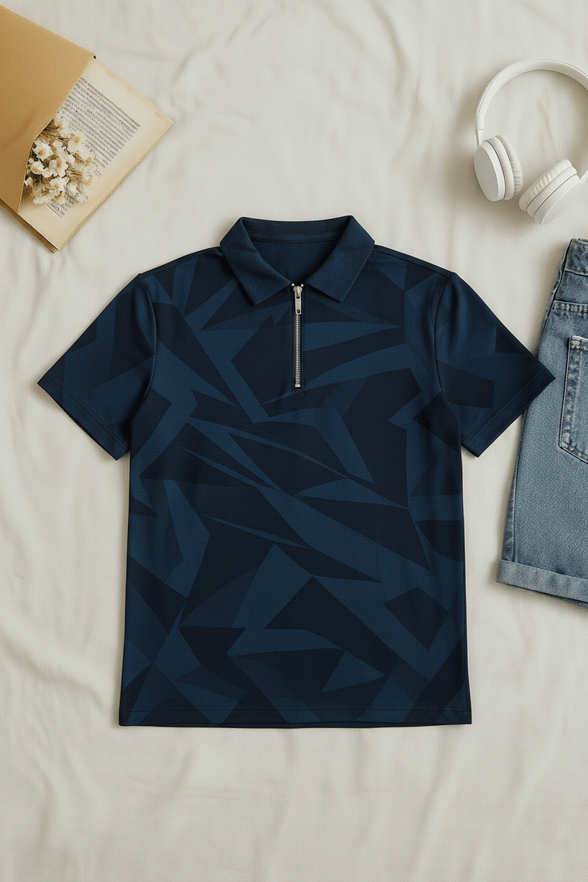     			Try This Men Cotton Blend Regular Fit Colorblock Polo T Shirt ( Blue )