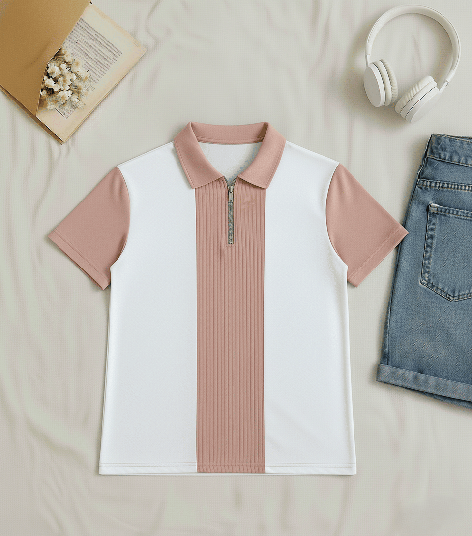 Try This Men Cotton Blend Regular Fit Colorblock Polo T Shirt ( Pink )     			Try This Men Cotton Blend Regular Fit Colorblock Polo T Shirt ( Pink )