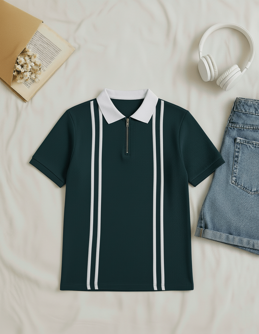 Try This Men Cotton Blend Regular Fit Colorblock Polo T Shirt ( Green )     			Try This Men Cotton Blend Regular Fit Colorblock Polo T Shirt ( Green )