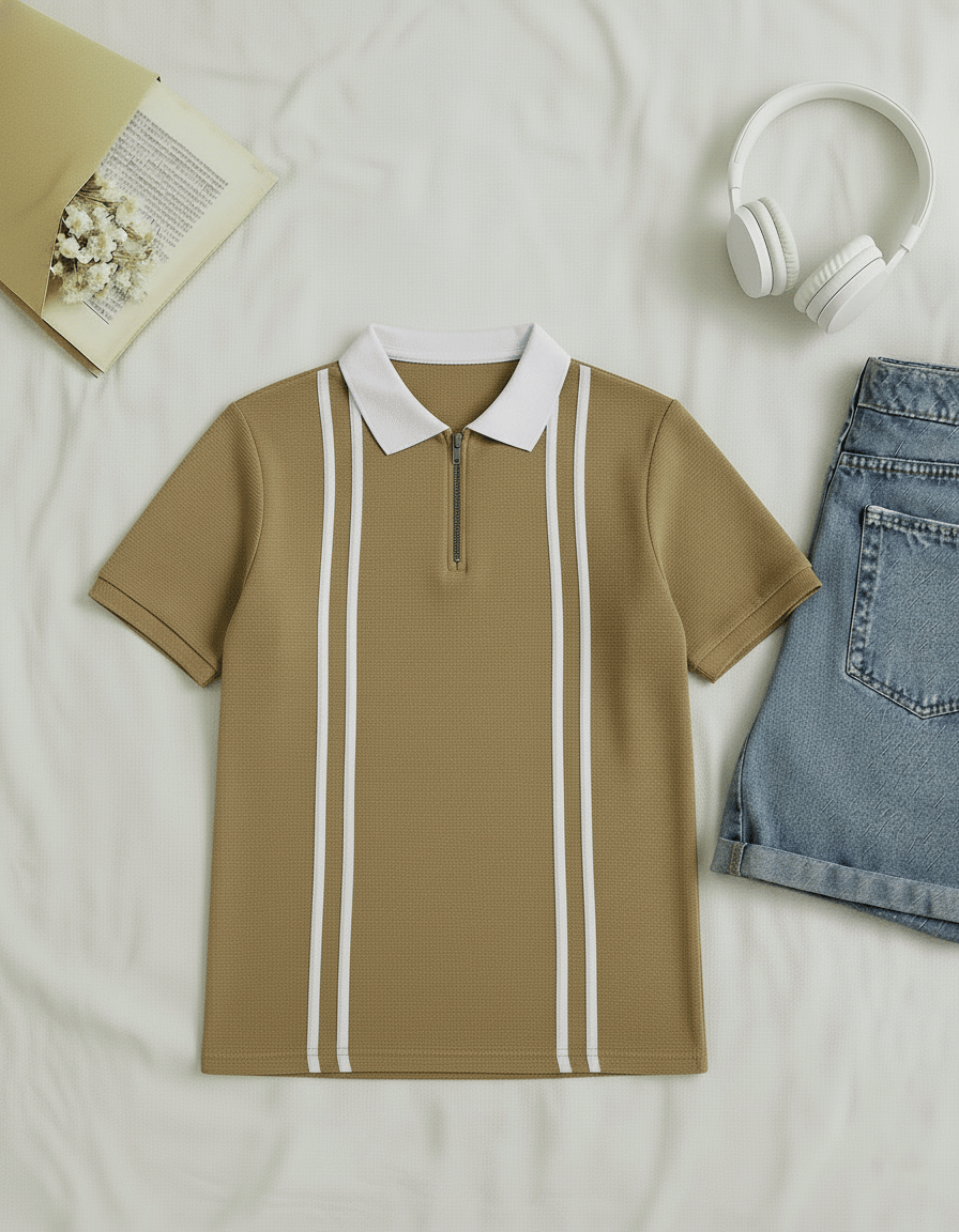     			Try This Men Cotton Blend Regular Fit Colorblock Polo T Shirt ( Brown )