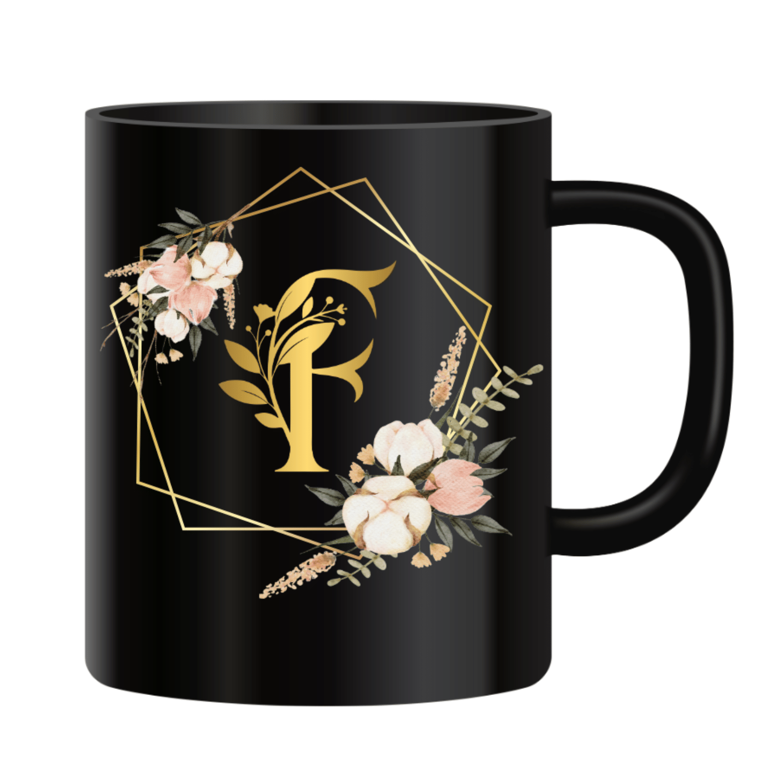     			VK Fashion Printed F Black Ceramic Coffee Mug 350 mL ( Pack of 1 )