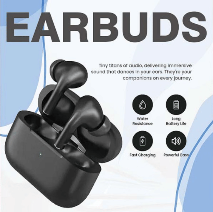     			Wireless Bluetooth airbuds in Black with Deep Bass, Long Battery Backup, Touch Control, Fast Charging Case, Lightweight Design for Music, Calls, Workouts & Gaming Headset