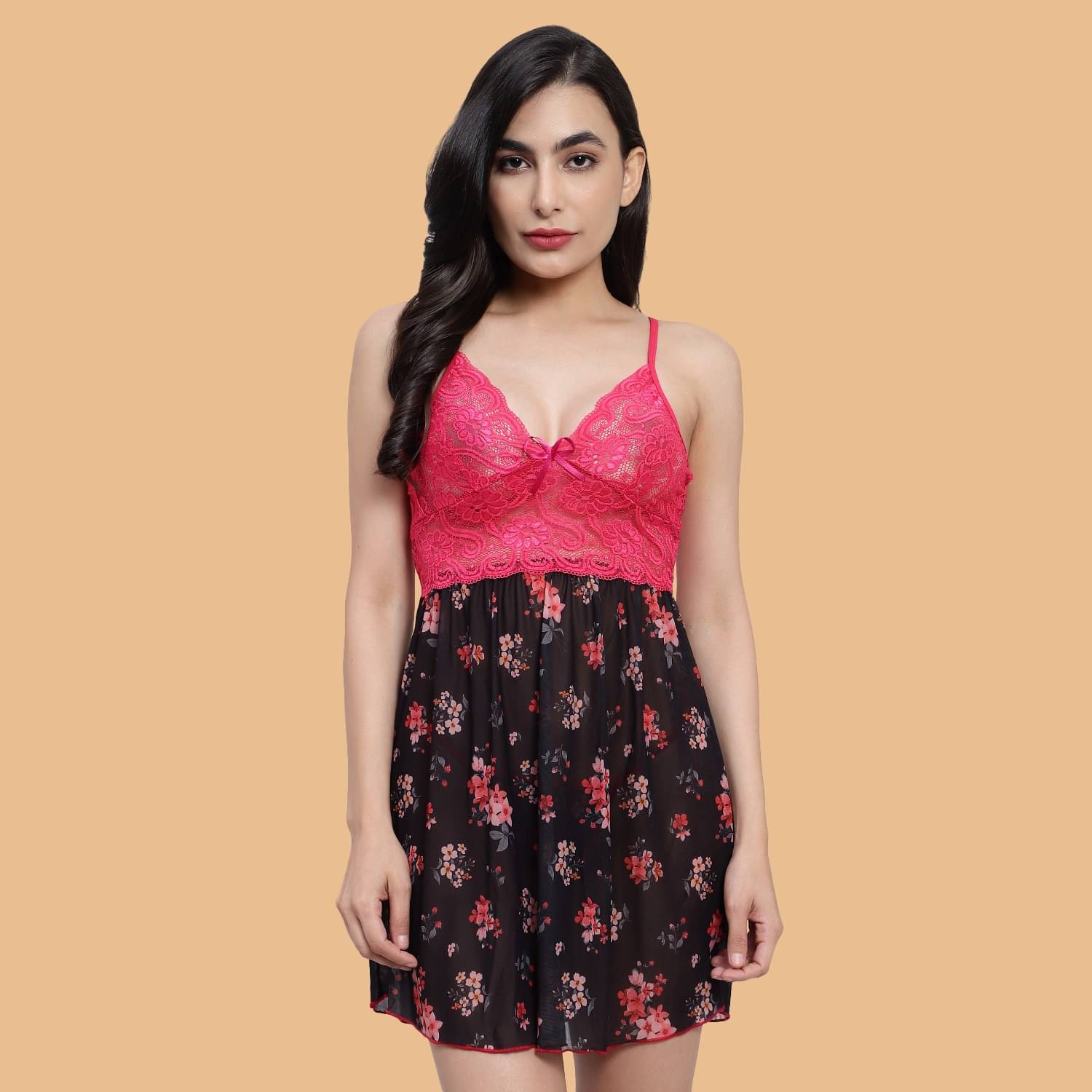     			Zerjama Black Net Women Baby Doll Dress With Panty