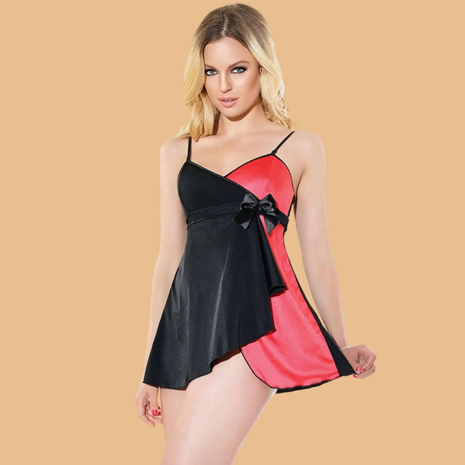     			Zerjama Black Net Women Baby Doll Dress With Panty