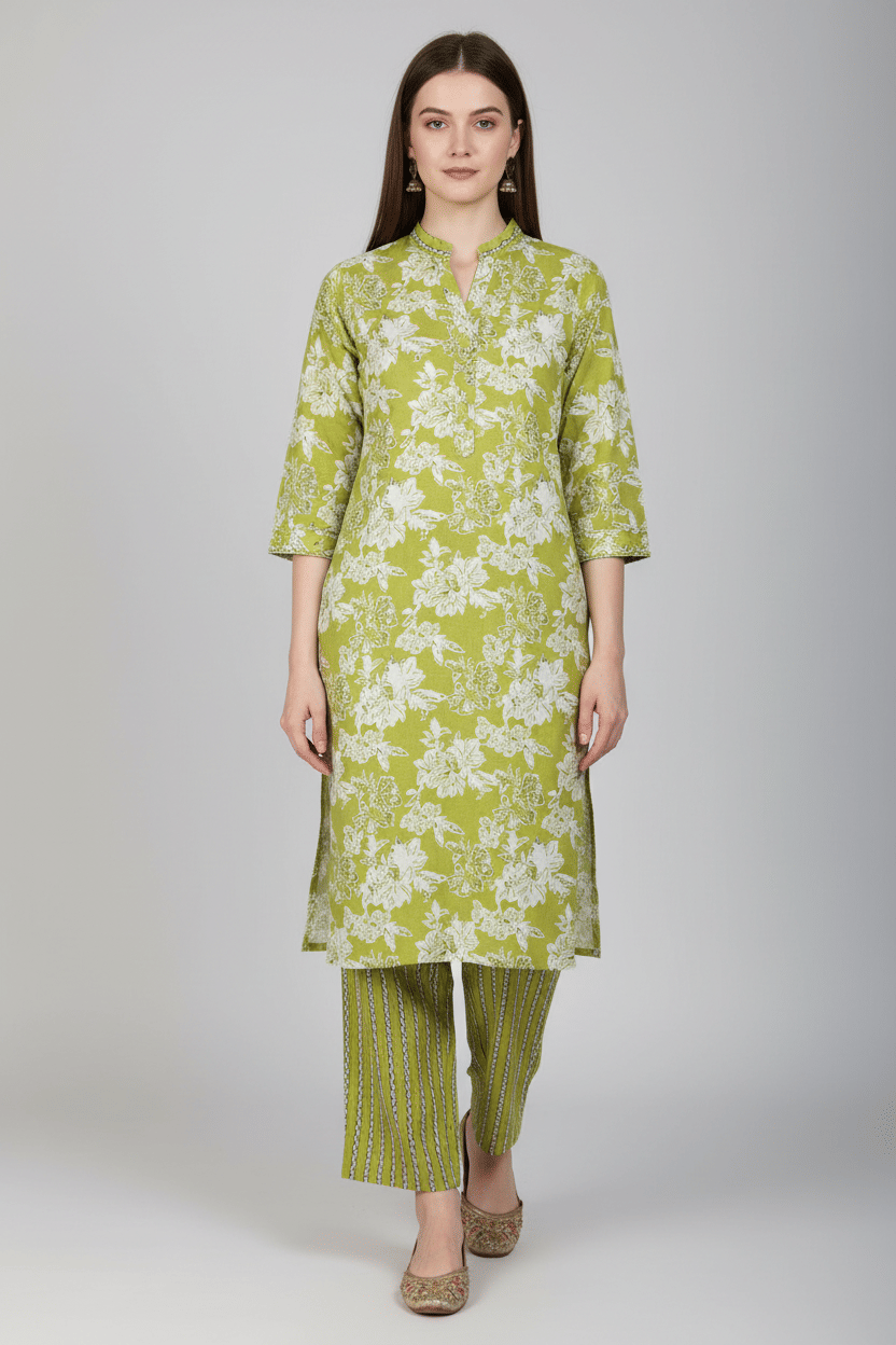 ashiyan Women Cotton Printed A-line Kurti ( Green )     			ashiyan Women Cotton Printed A-line Kurti ( Green )
