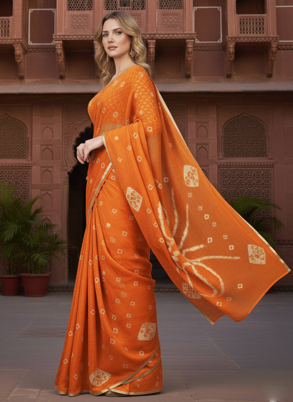 clafoutis Chiffon Dyed Bandhani Sarees With Unstitched Blouse Piece ( Orange ) clafoutis Chiffon Dyed Bandhani Sarees With Unstitched Blouse Piece ( Orange )