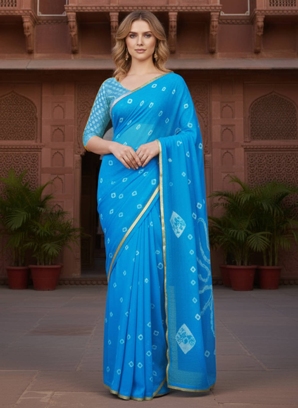 clafoutis Chiffon Dyed Bandhani Sarees With Unstitched Blouse Piece ( Sky Blue ) clafoutis Chiffon Dyed Bandhani Sarees With Unstitched Blouse Piece ( Sky Blue )