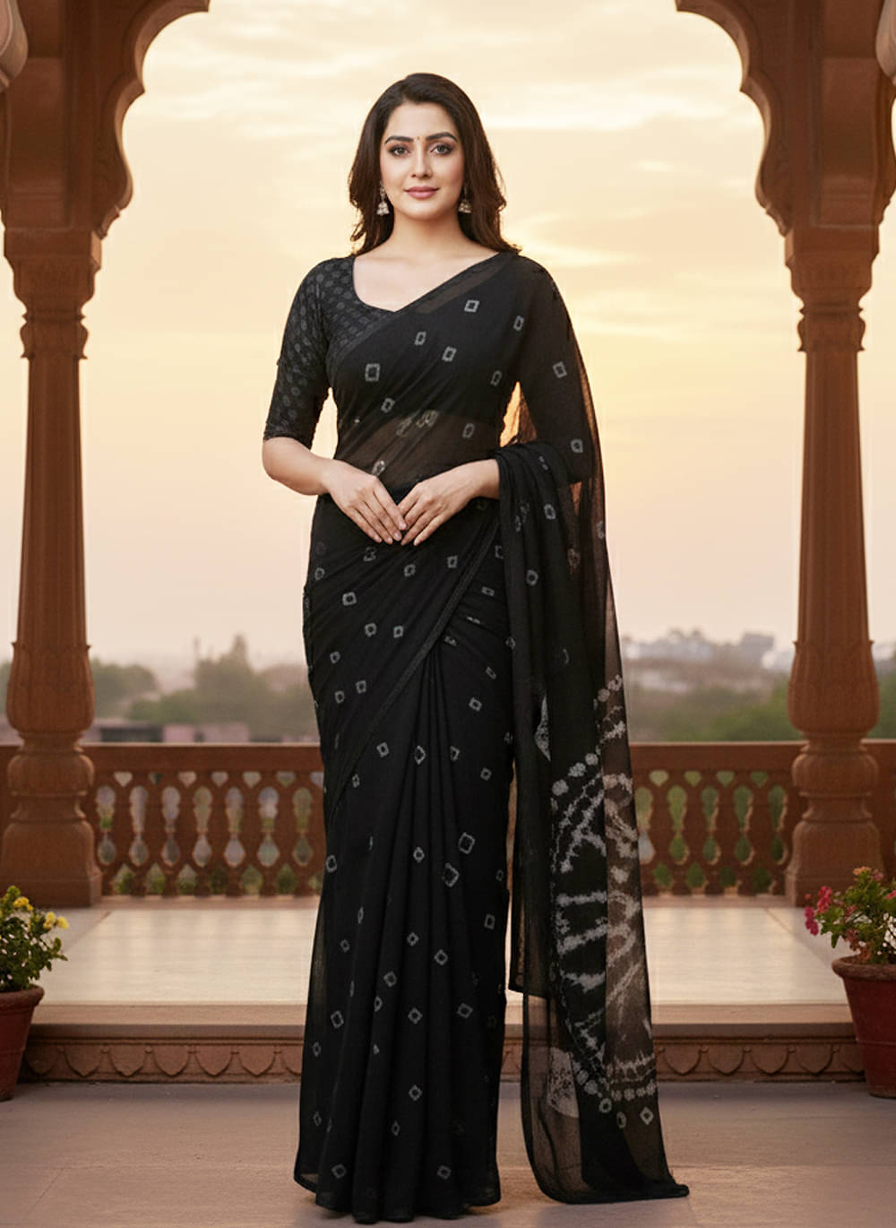 clafoutis Chiffon Dyed Bandhani Sarees With Unstitched Blouse Piece ( Black ) clafoutis Chiffon Dyed Bandhani Sarees With Unstitched Blouse Piece ( Black )