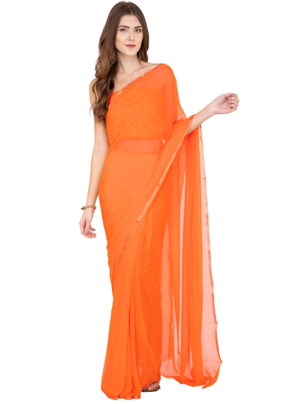 clafoutis Chiffon Solid Regular Saree With Unstitched Blouse Piece ( Orange ) clafoutis Chiffon Solid Regular Saree With Unstitched Blouse Piece ( Orange )