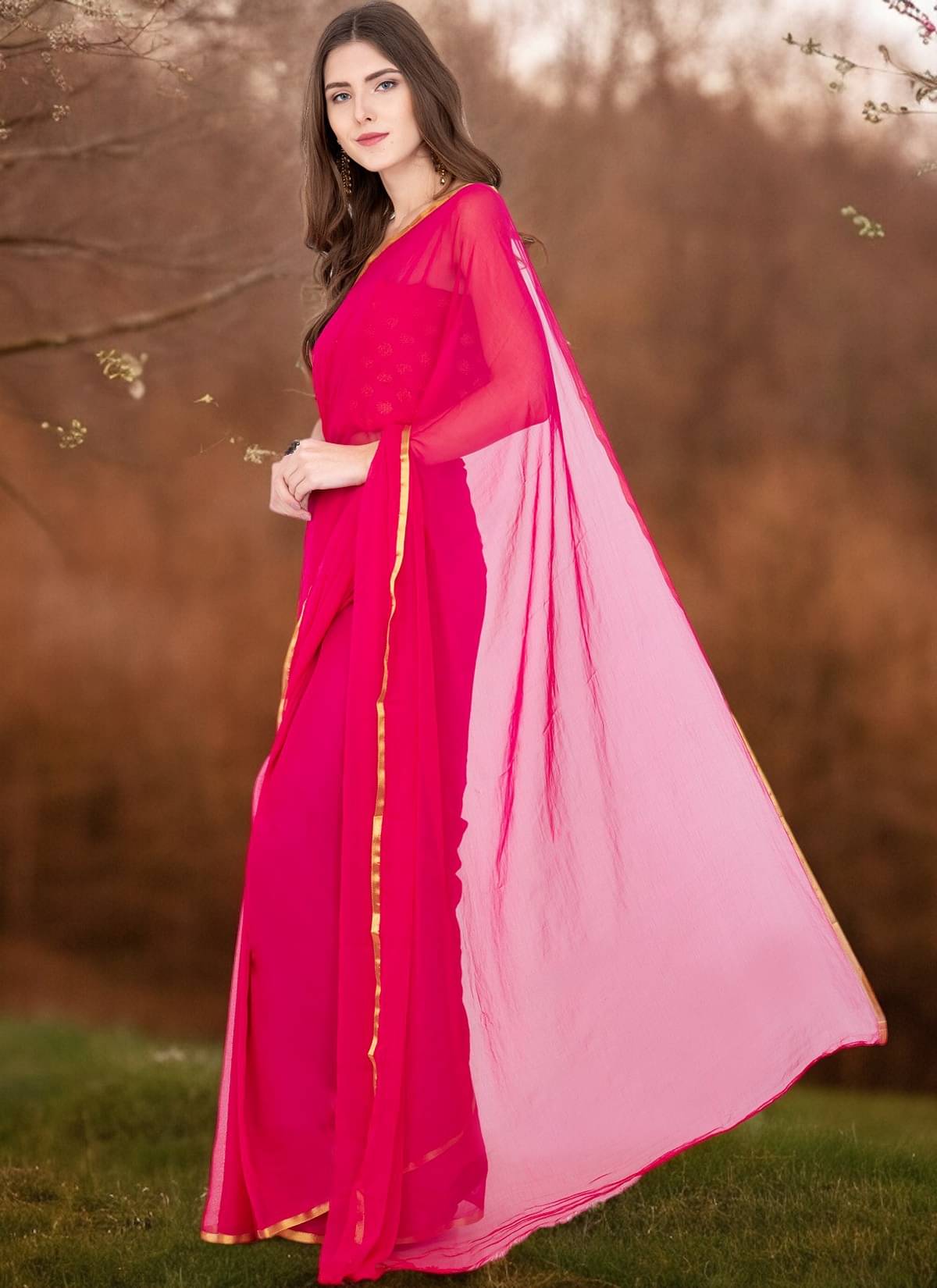 clafoutis Chiffon Solid Regular Saree With Unstitched Blouse Piece ( Pink ) clafoutis Chiffon Solid Regular Saree With Unstitched Blouse Piece ( Pink )