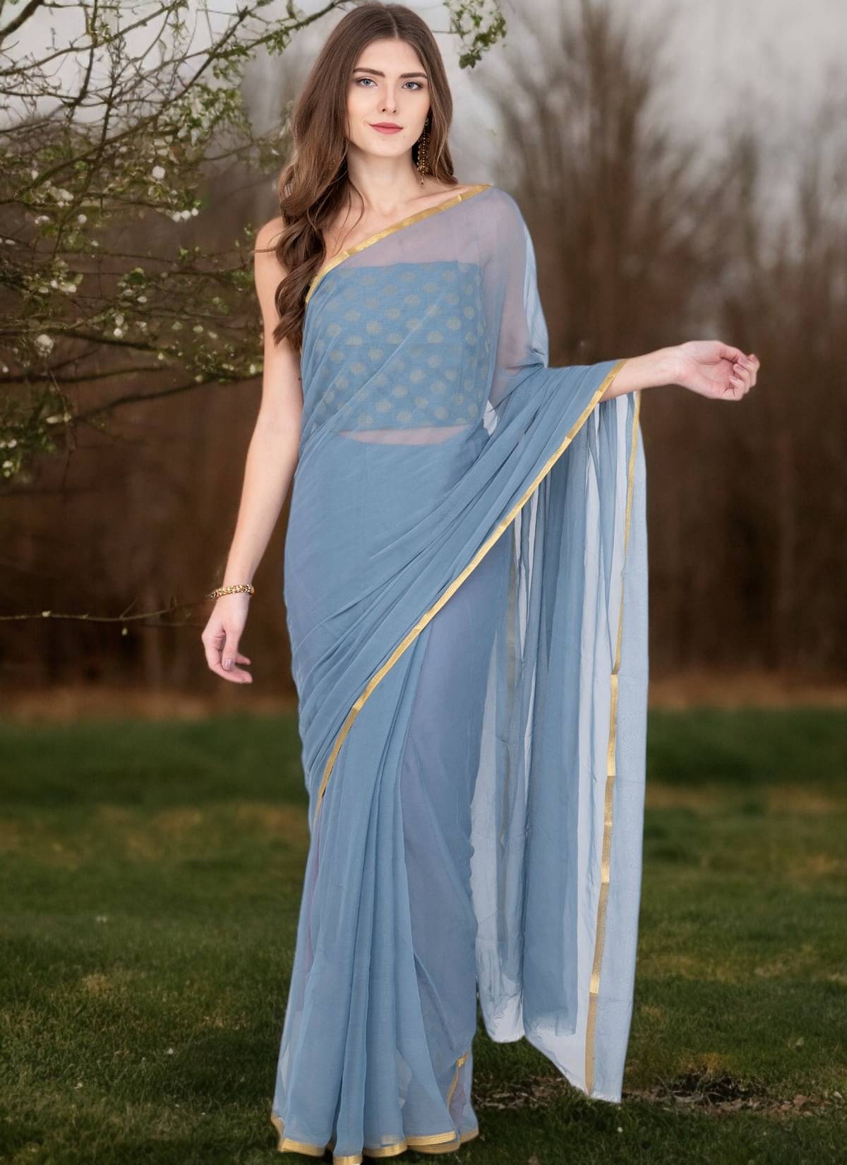 clafoutis Chiffon Solid Regular Saree With Unstitched Blouse Piece ( Grey ) clafoutis Chiffon Solid Regular Saree With Unstitched Blouse Piece ( Grey )