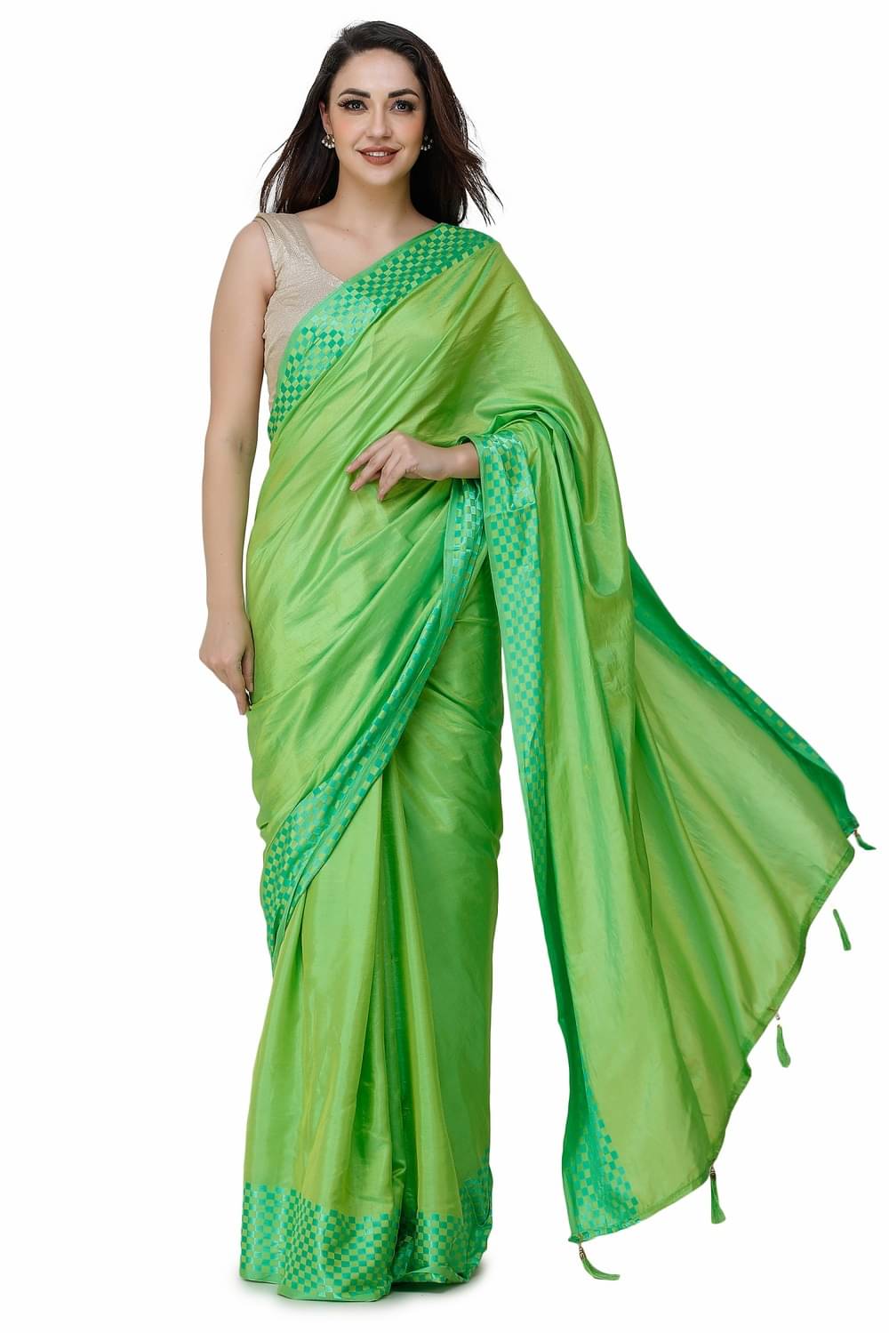    			clafoutis Silk Solid Regular Saree Without Blouse Piece ( Light Green )