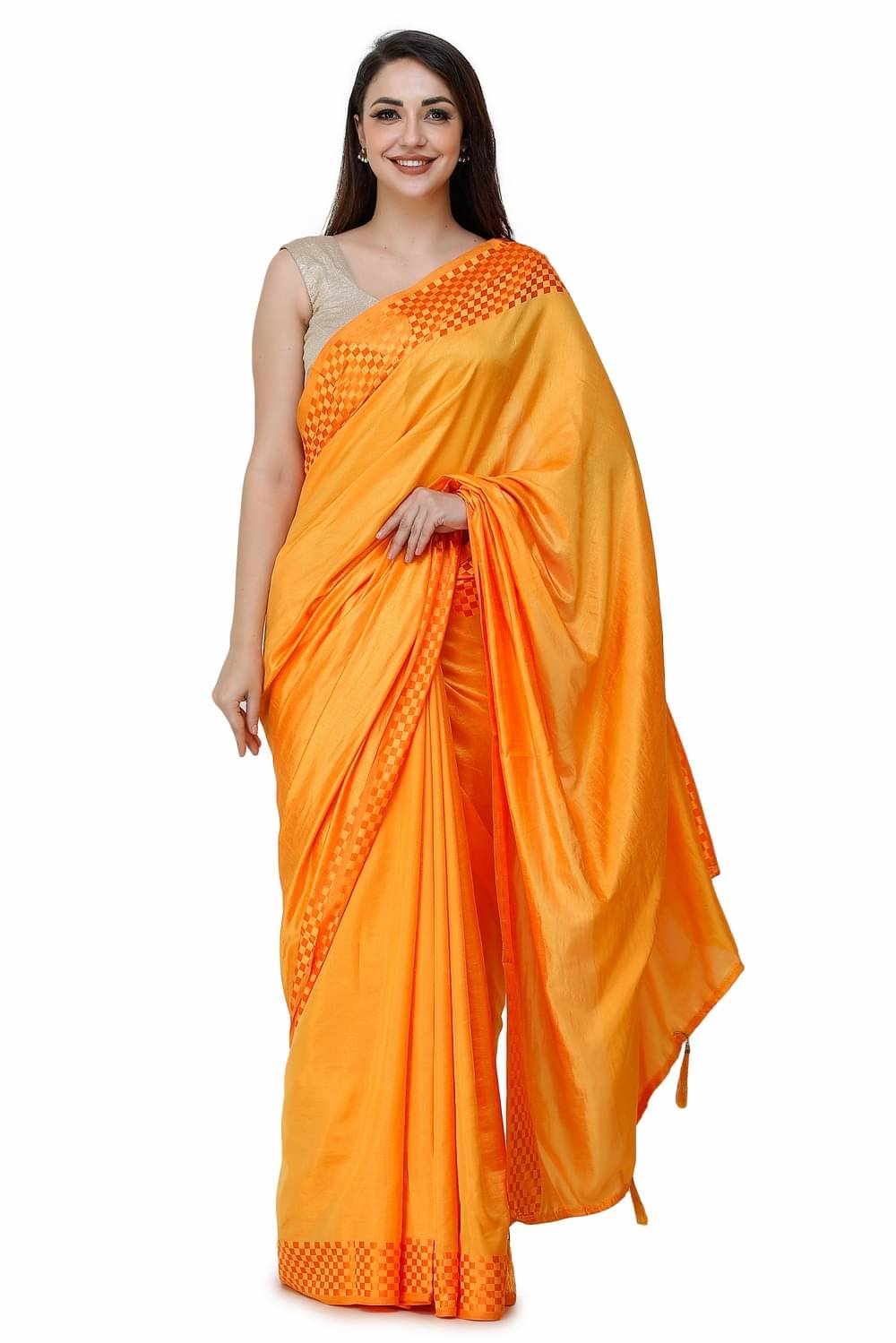 clafoutis Silk Solid Regular Saree Without Blouse Piece ( Mustard )     			clafoutis Silk Solid Regular Saree Without Blouse Piece ( Mustard )