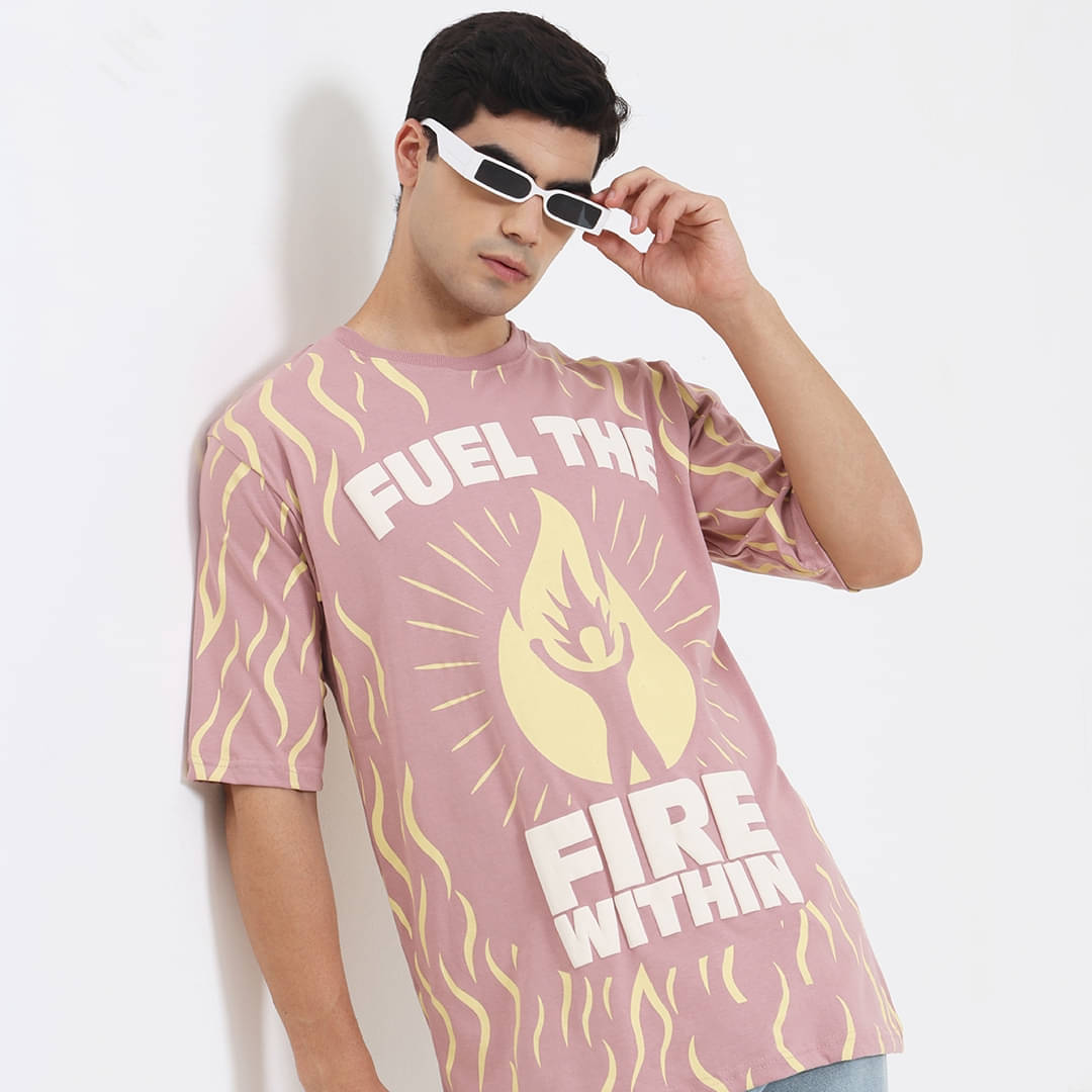 epivu Men 100% Cotton Oversized Fit Printed T-Shirt ( Melange Pink )     			epivu Men 100% Cotton Oversized Fit Printed T-Shirt ( Melange Pink )