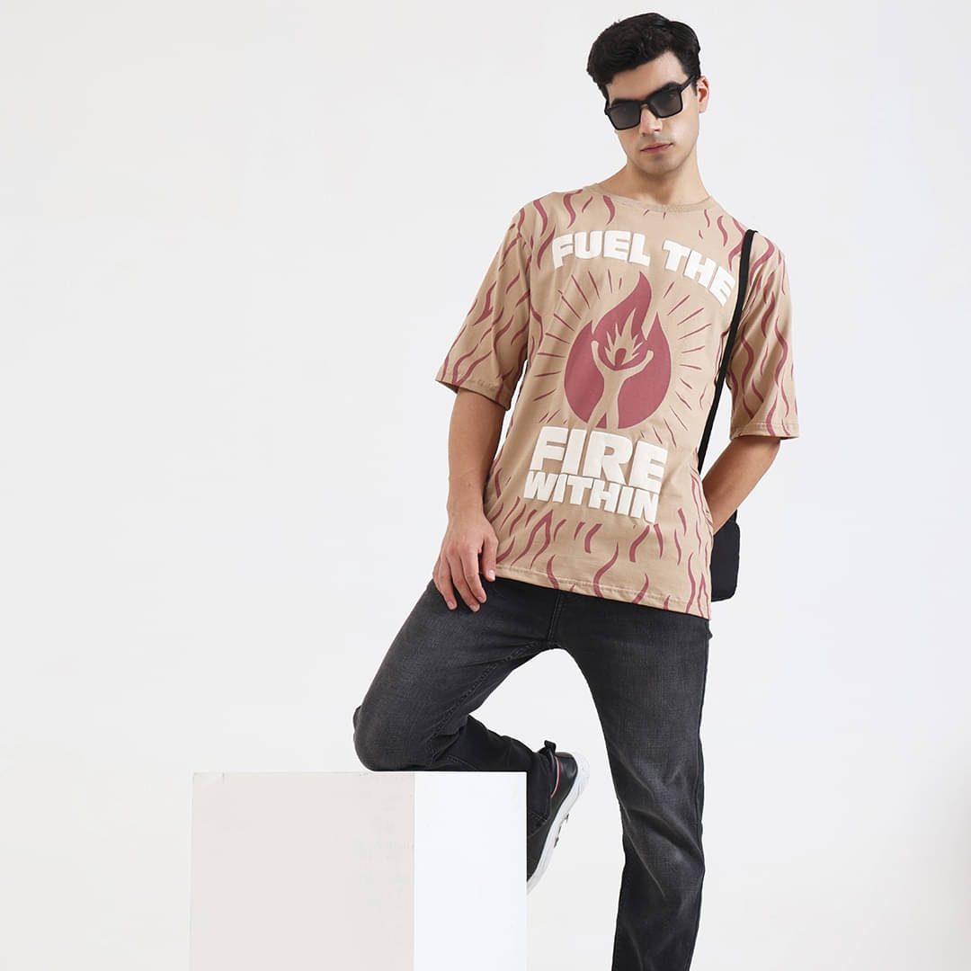 epivu Men 100% Cotton Oversized Fit Printed T-Shirt ( Beige ) epivu Men 100% Cotton Oversized Fit Printed T-Shirt ( Beige )