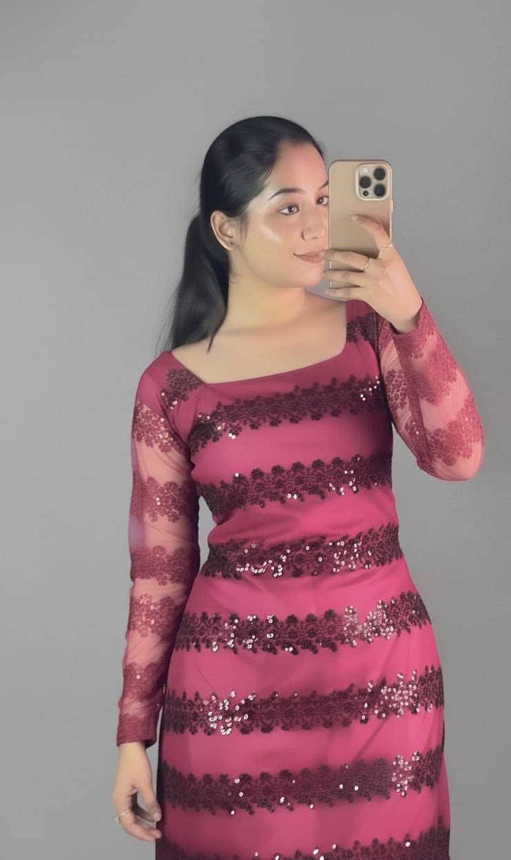     			vivbut Women Net Embroidered Straight Kurti ( Magenta )