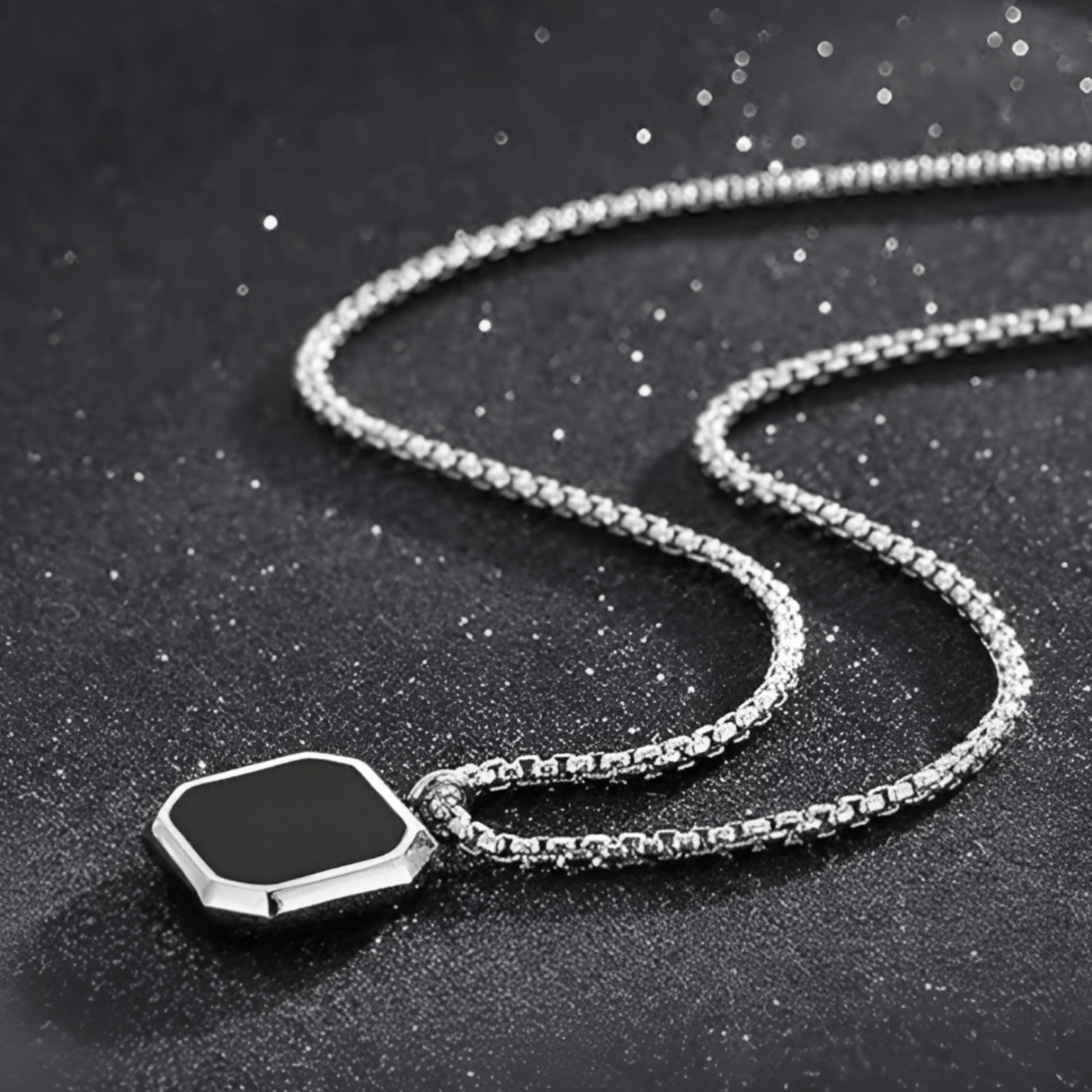 Black Pendant Chain for Men | Silver-Tone Stainless Steel Necklace | Stylish Unisex Jewellery for Casual & Daily Wear     			Black Pendant Chain for Men | Silver-Tone Stainless Steel Necklace | Stylish Unisex Jewellery for Casual & Daily Wear