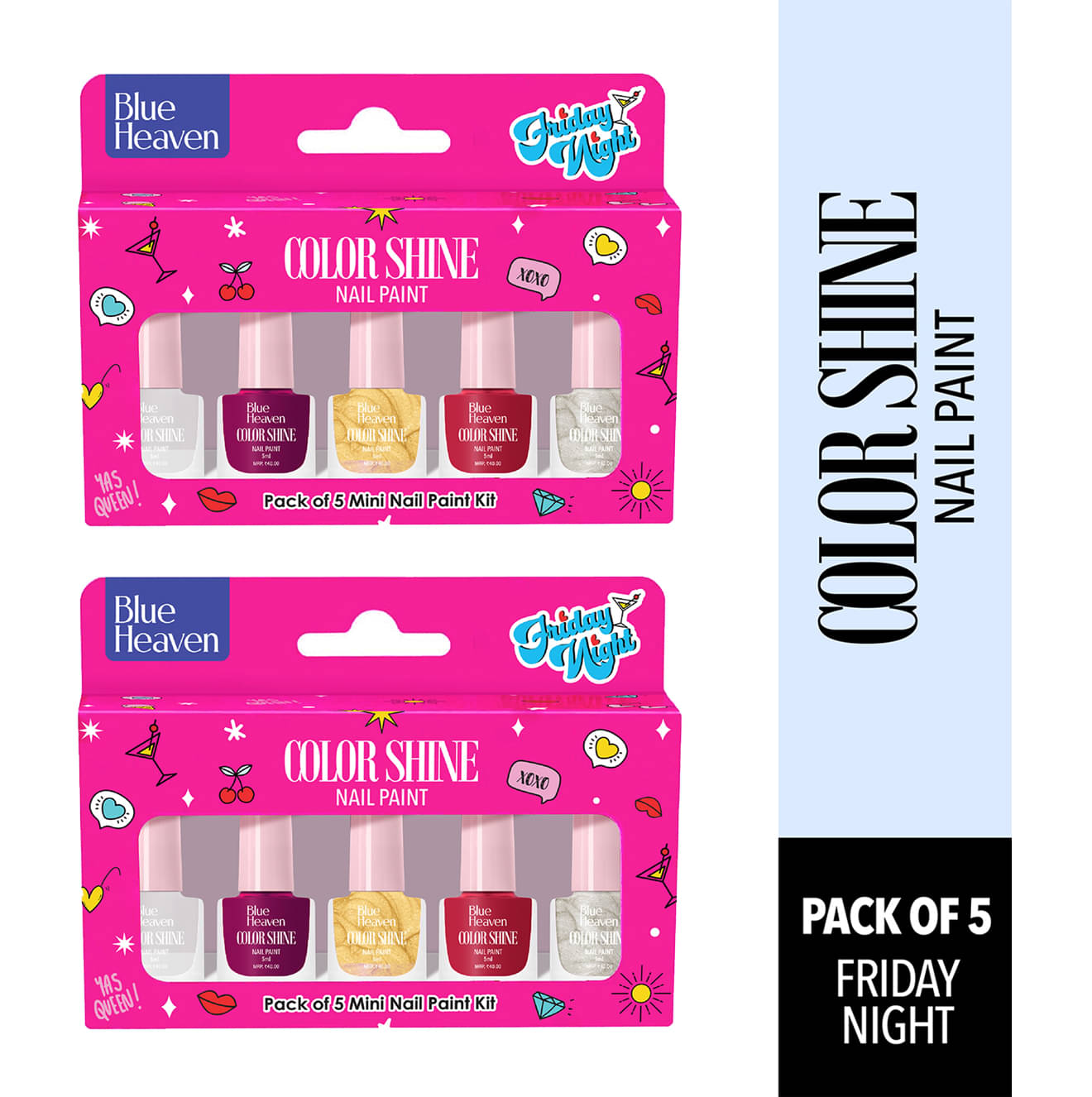     			Blue Heaven Color Shine Nail Paint, Friday Night, 5ml (Pack of 2)