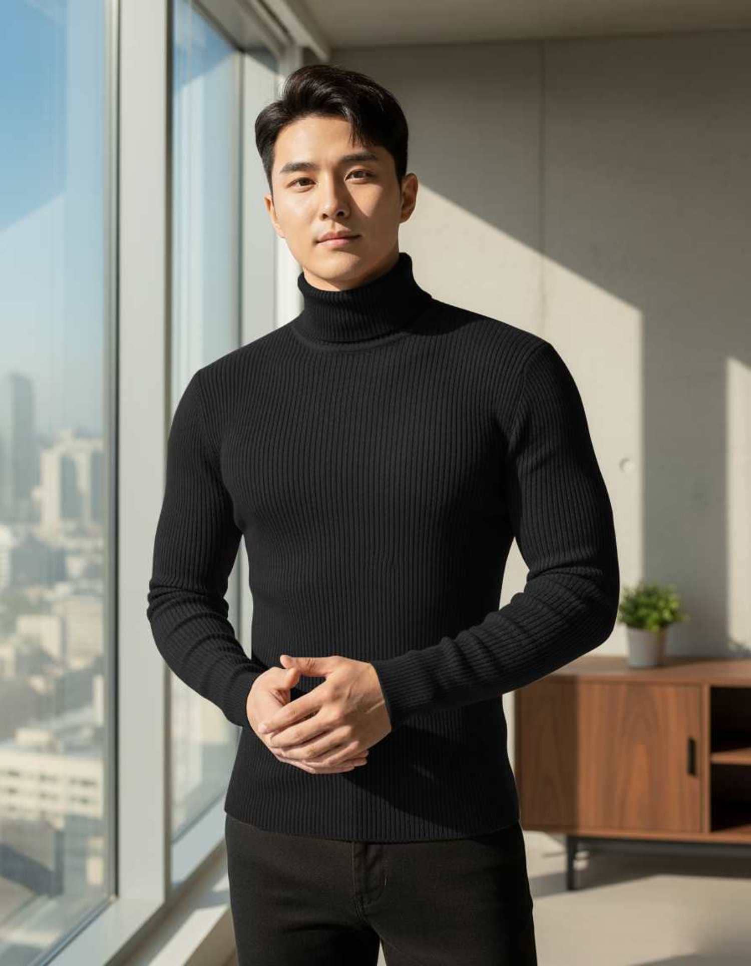 CAT BUNNY Woollen High Neck Men's Full Sleeves Pullover Sweater - White ( Pack of 1 )