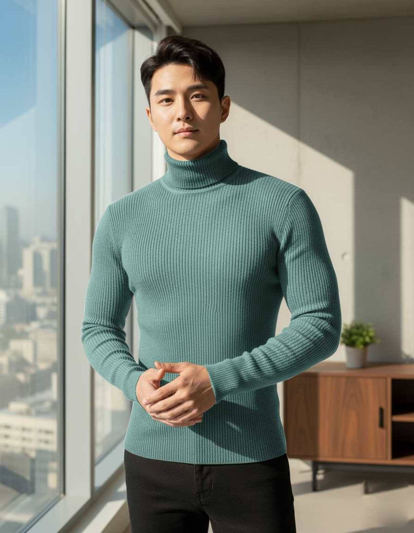     			CAT BUNNY Woollen High Neck Men's Full Sleeves Pullover Sweater - Sea Green ( Pack of 1 )