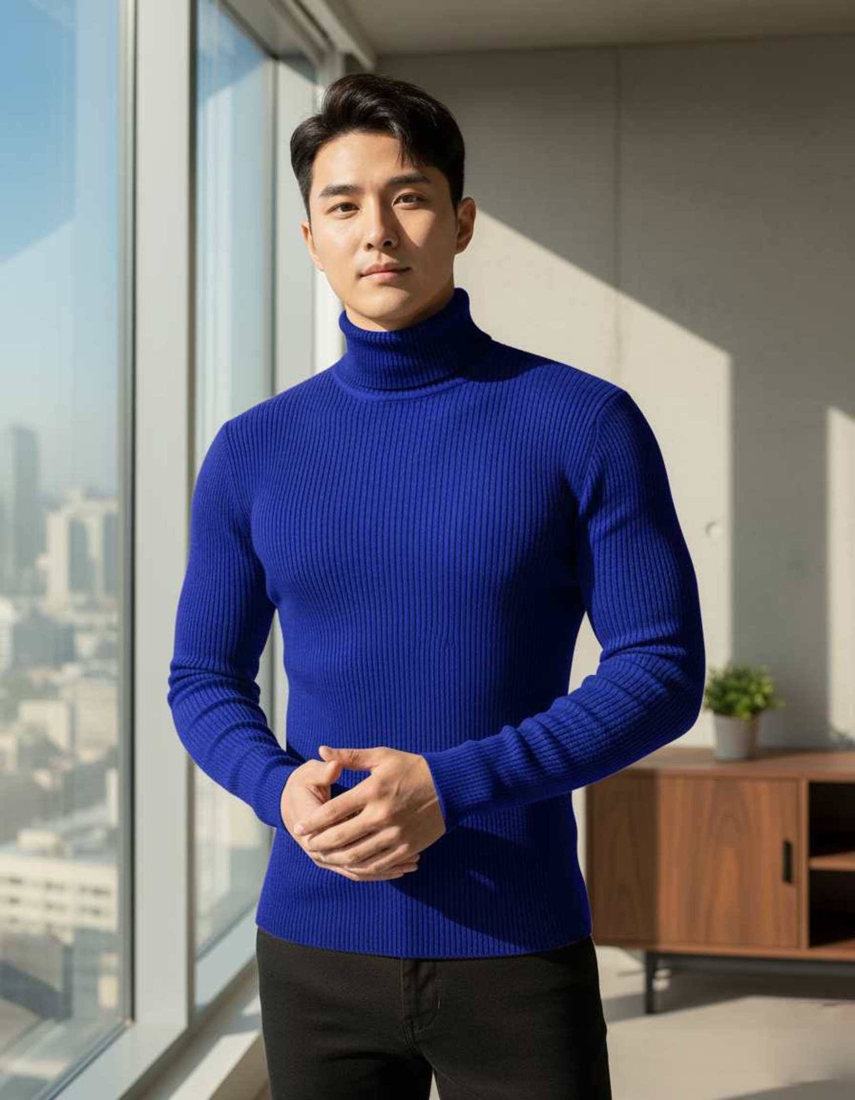 CAT BUNNY Woollen High Neck Men's Full Sleeves Pullover Sweater - Blue ( Pack of 1 )     			CAT BUNNY Woollen High Neck Men's Full Sleeves Pullover Sweater - Blue ( Pack of 1 )