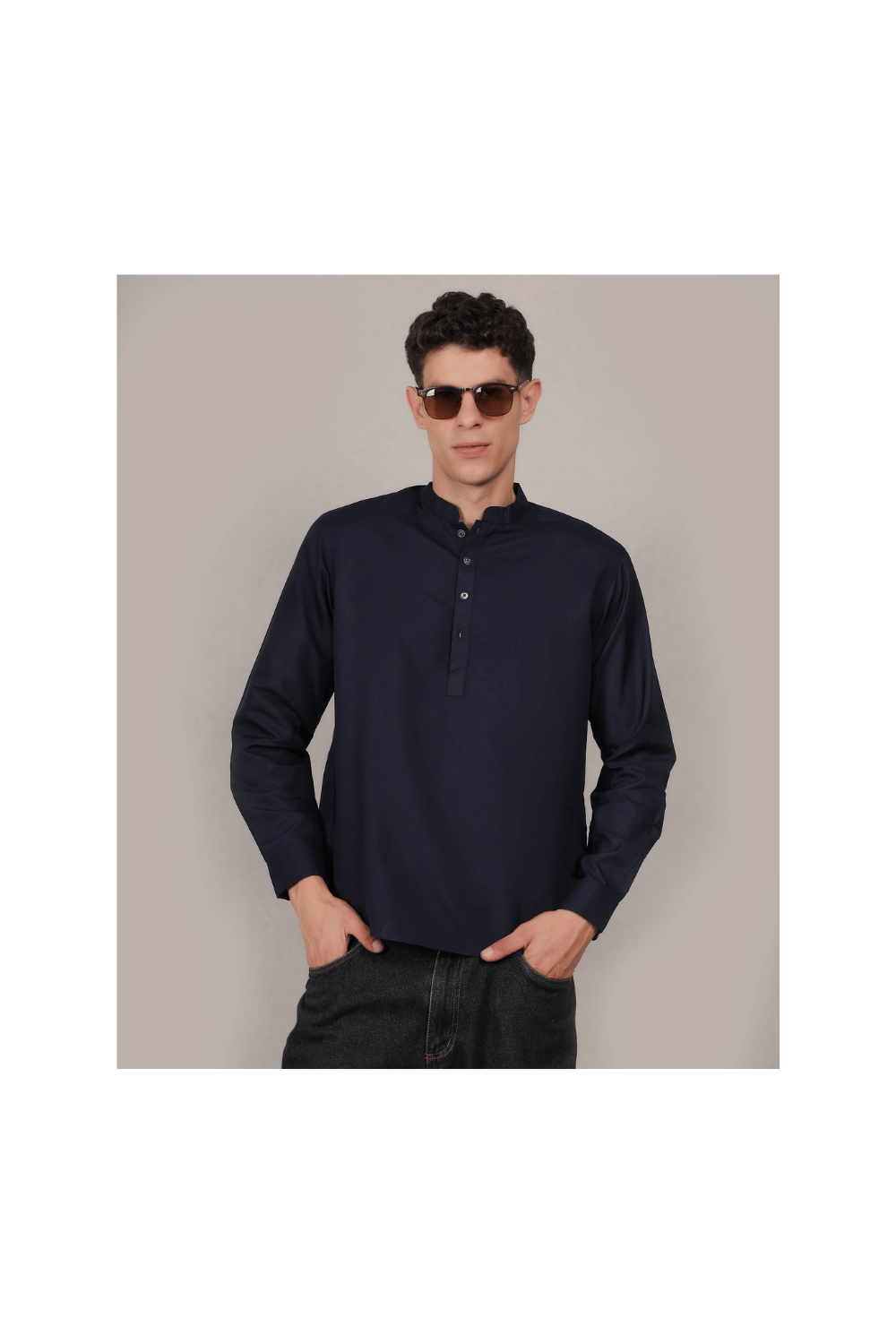 CONCH FASHION Navy Blue Cotton Blend Men's Regular Kurta ( Pack of 1 )     			CONCH FASHION Navy Blue Cotton Blend Men's Regular Kurta ( Pack of 1 )